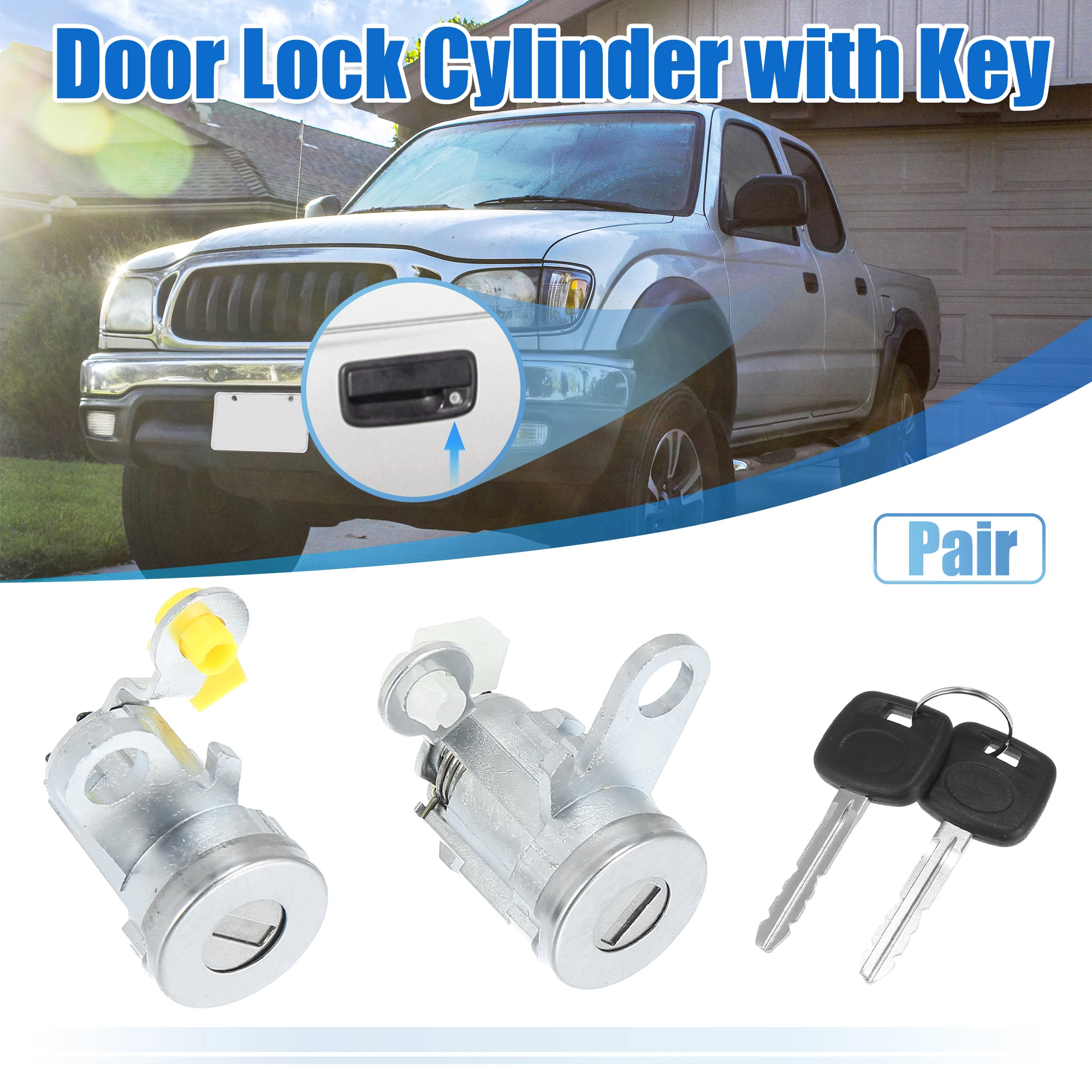 

X Autohaux 1 Pair Door Lock Cylinder Set Kit for Toyota Tacoma 1995-2004 Front Driver and Passenger Side Door Lock Set Tumbler