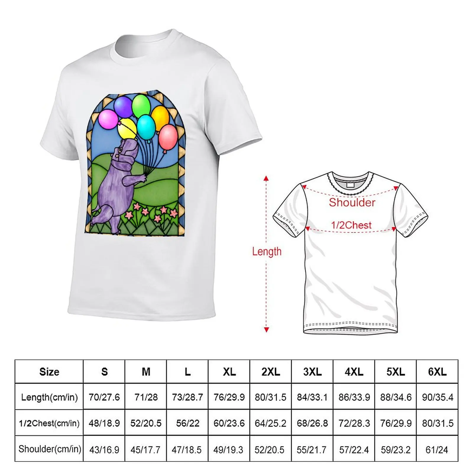 Stained Glass Hippo With Balloons T-Shirt man t shirts for men anime t shirts for man t shirts for man cotton T-shirt