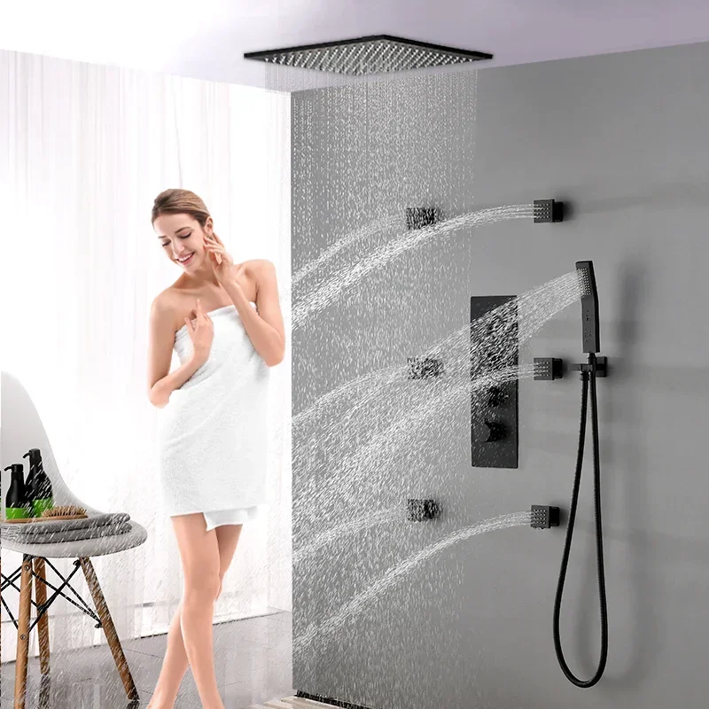 Thermostatic Bathroom Shower Faucet In Wall Matt Black Bath and Set  Thermostatic Mixer Bath and Rainfall