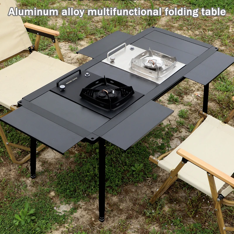 IGT Table Folding Table Outdoor Camping Aluminum Alloy Semi-Automatic Lifting Camping BBQ Table Lightweight Desktop Burner