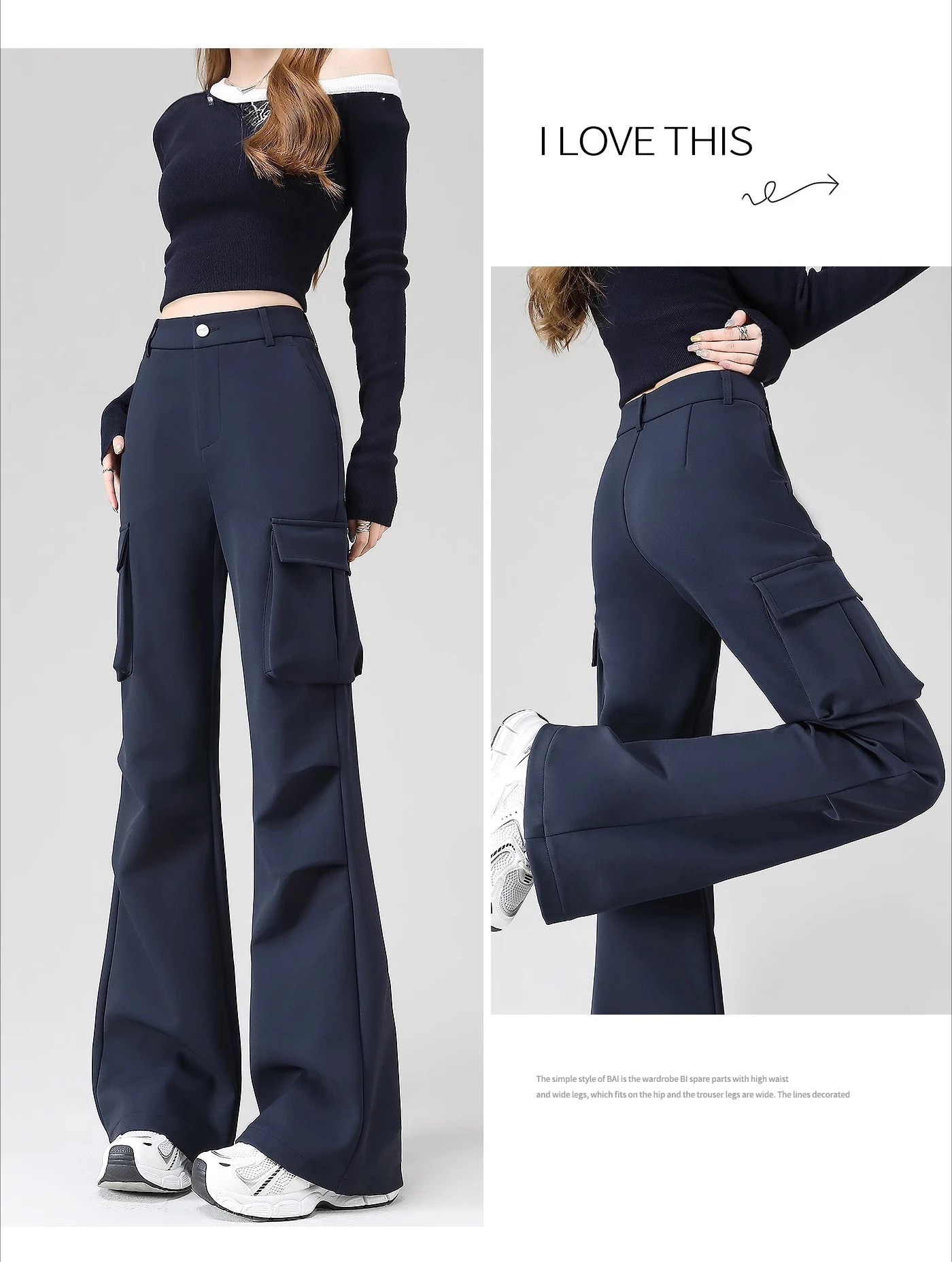 Spring and Autumn New Women's Pants, Workwear Style High Waisted Gray Fashionable Commuting Slim Fit Bell Bottom Pants