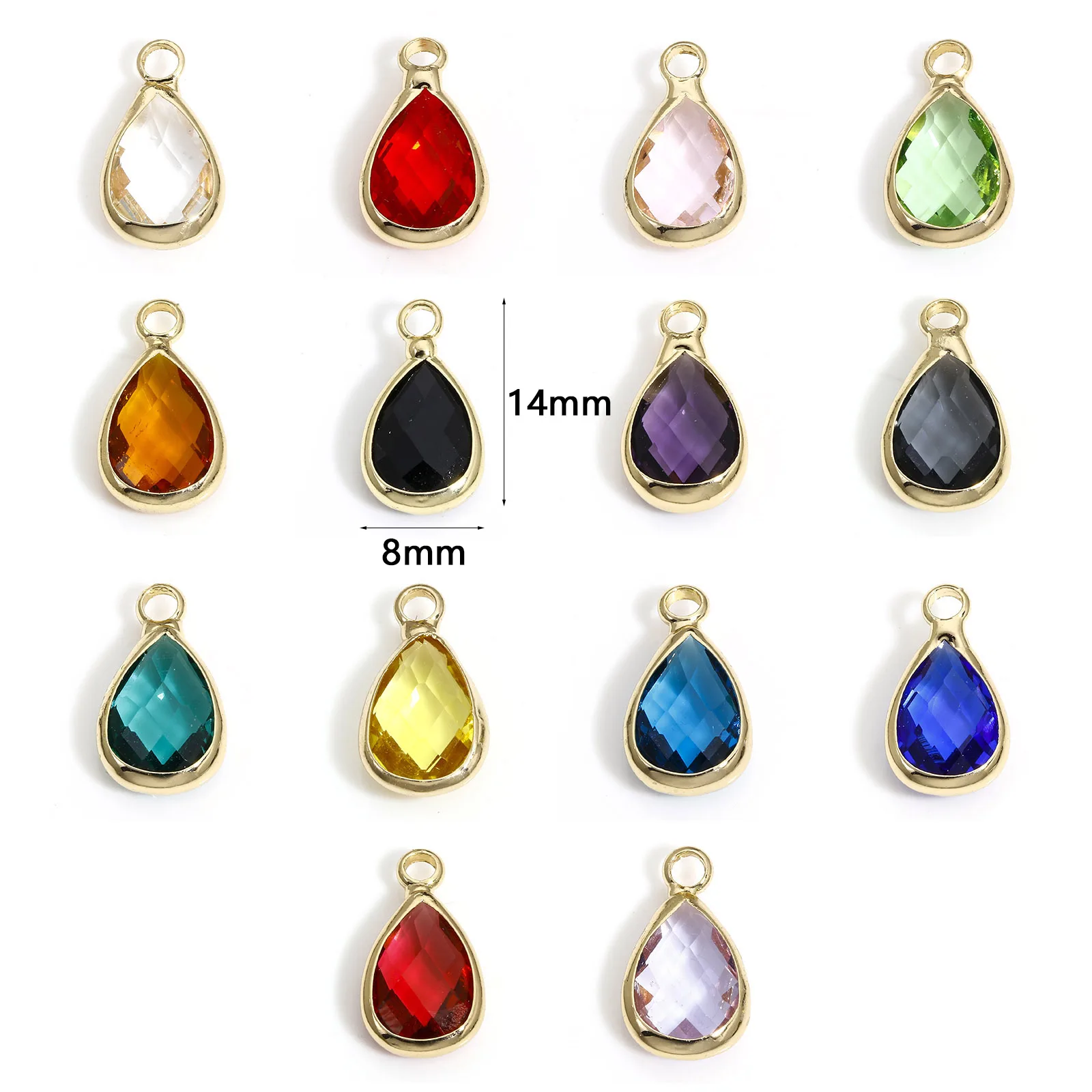 5PCs Glass Birthstone Charms For Jewlery Making Drop Shaped Faceted Rhinestone Pendants Diy Necklace Earrings Findings 14x8mm