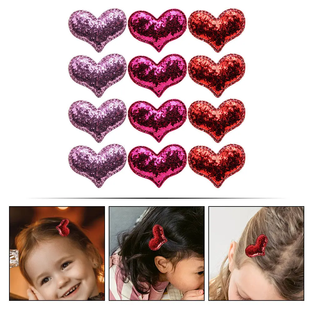12Pcs Glitter Heart Hair Clips Cute Small Decorative Hair Accessories for Little Party Birthday Daily Use
