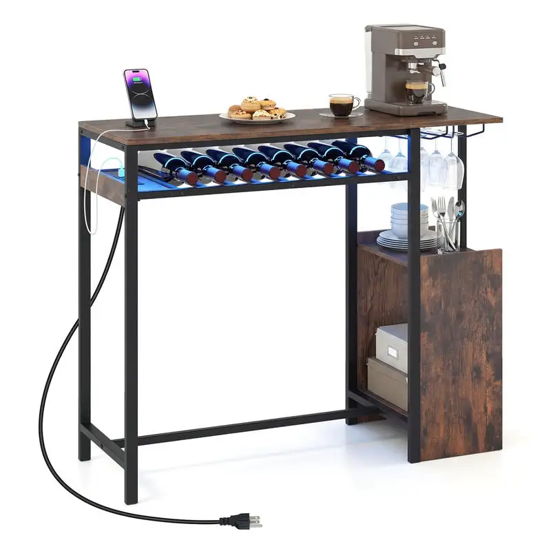 Single Rectangular Bar Table Pub Table Breakfast Table Console Table Tall Design Space-Saving Rustic Brown for Dining Room Kitchen Living Room