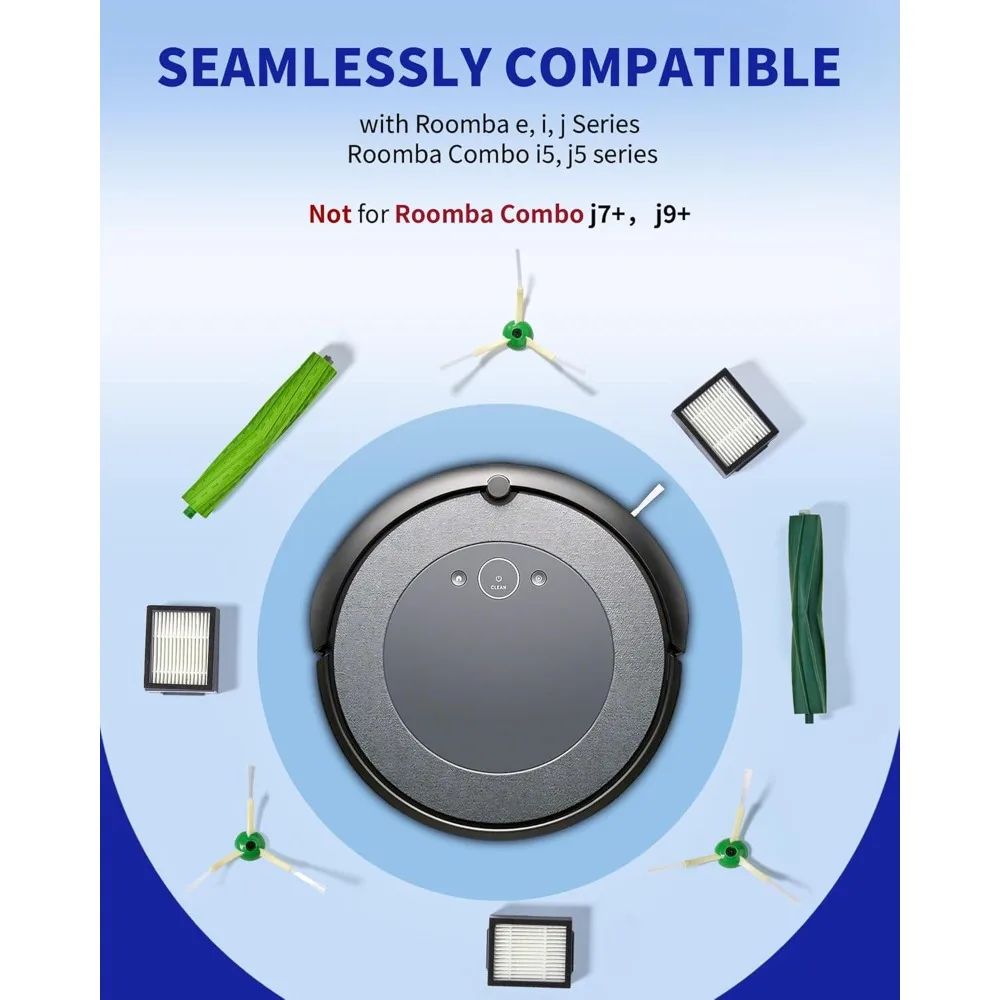 อะไหล่ทดแทนสำหรับอุปกรณ์เสริมซีรีส์หุ่นยนต์ i7 i7+ E5 E6 พร้อมแปรงยาง 2 อัน, ตัวกรอง HEPA 3 อัน, แปรงกวาดขอบ 3 อัน