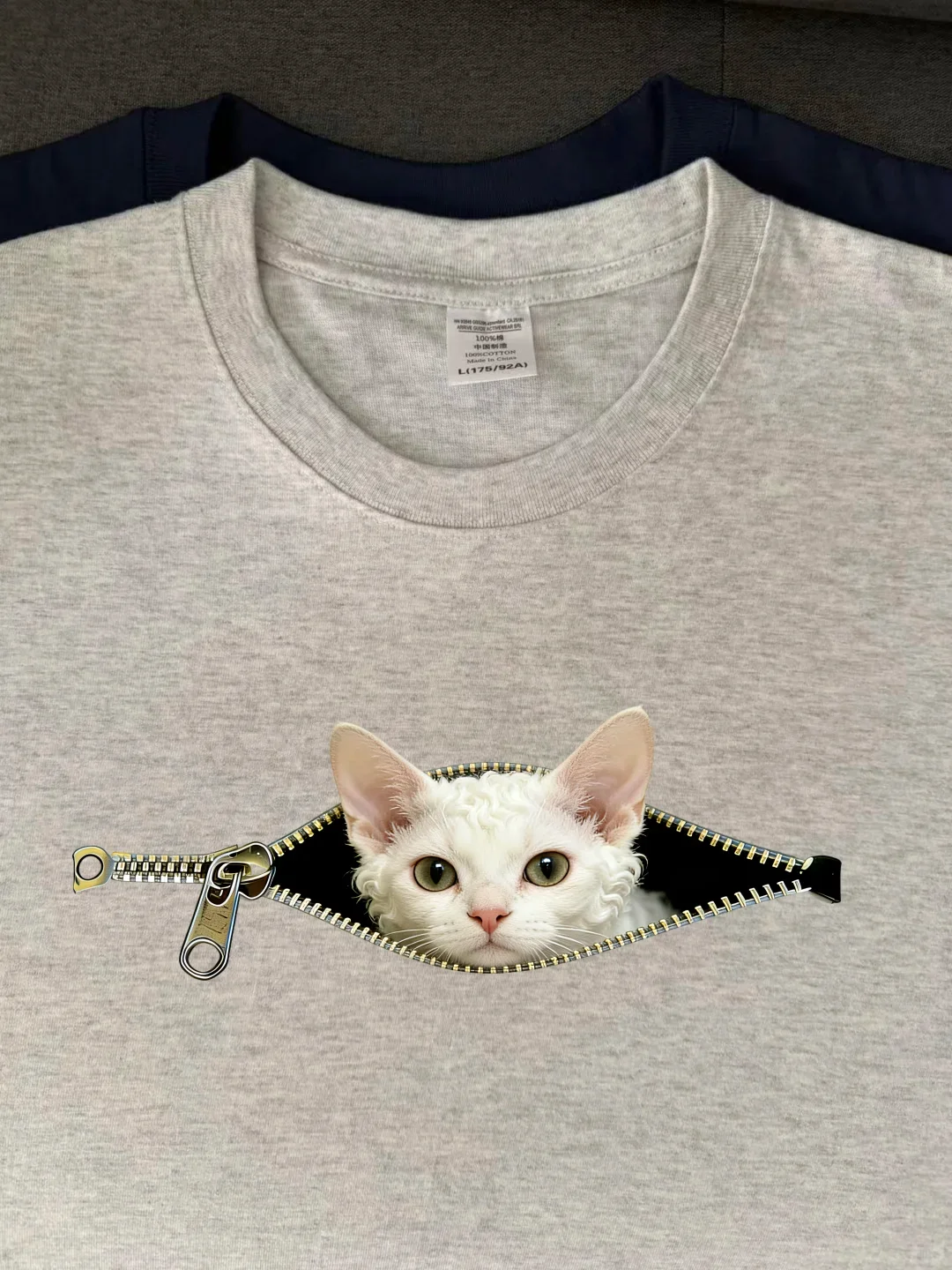 Cute Zipper White Shaggy German  Print Pet Casual Pure Cotton T-Shirt Summer Trend Couple Tops Breathable Short Sleeve rou...