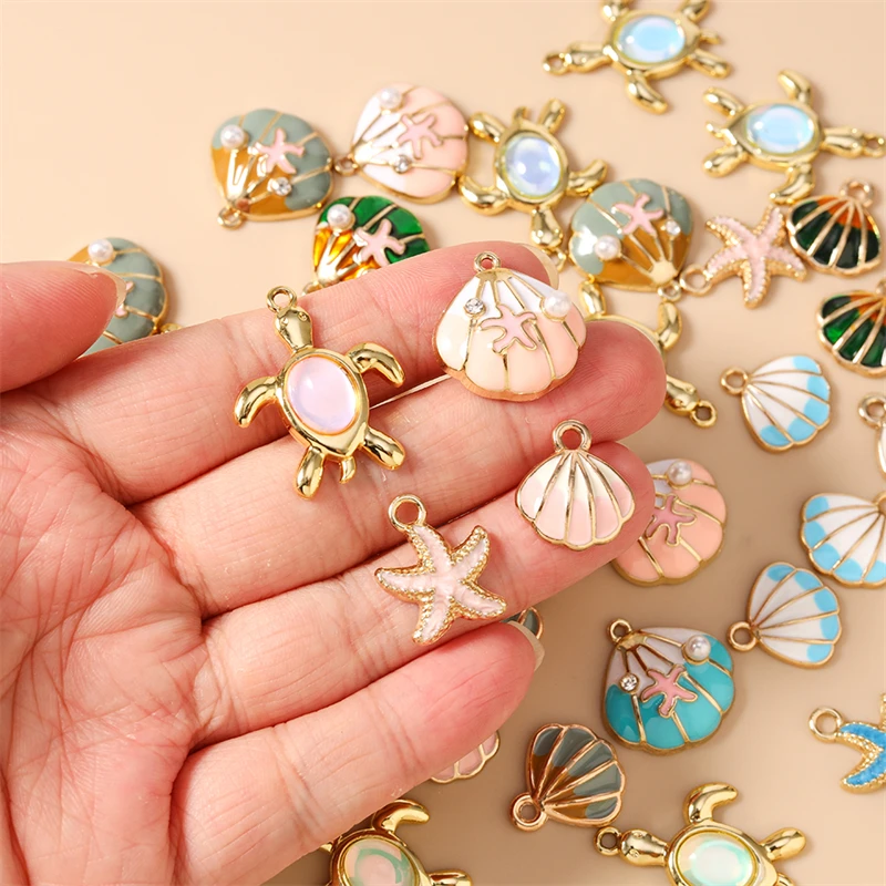 10 Stück Niedliche Mix-Motive: Seestern, Muschel, Schildkröte Anhänger für Schmuckherstellung, Ohrringe, Halsketten, Armbänder, DIY-Bastelzubehör – Detail 2