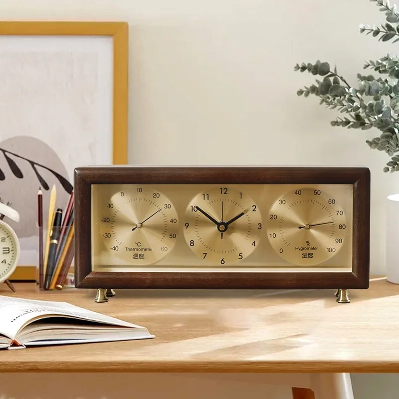 Multifunctional Desk Clocks Wooden Temperature Humidity Display Silent Table Clocks Office Study Room Desktop Clocks Home Decor