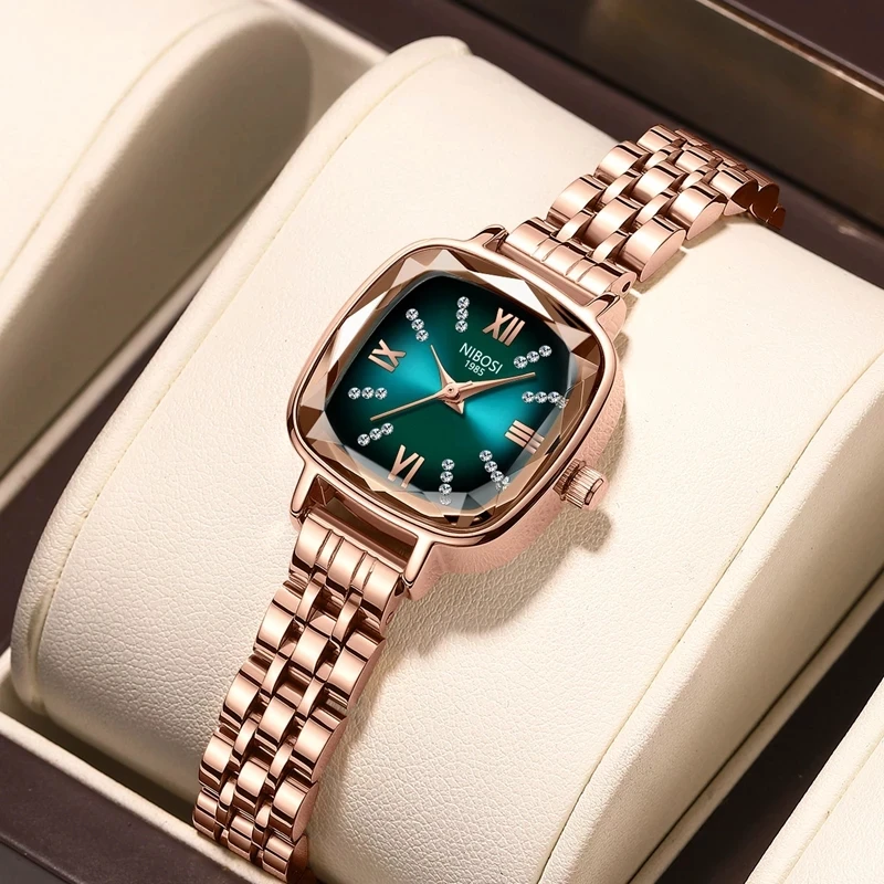 NIBOSI 2023 New Rose Gold Women Watches Creative Steel Women's Bracelet Wrist Watches Ladies Square Waterproof Relogio Feminino