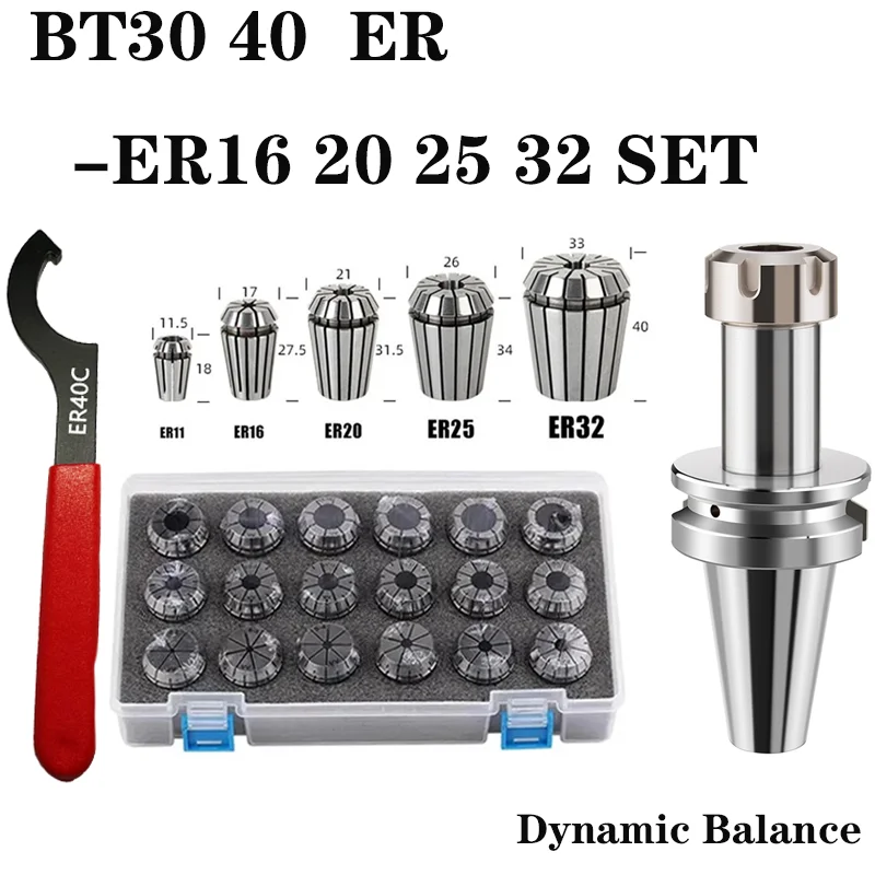 

BT30 BT40 ER CNC Milling Machine Lathe Machining Tool Holder ER11 ER16 ER20 ER25 ER32 ER40Spring Chuck Set Milling Machine Chuck