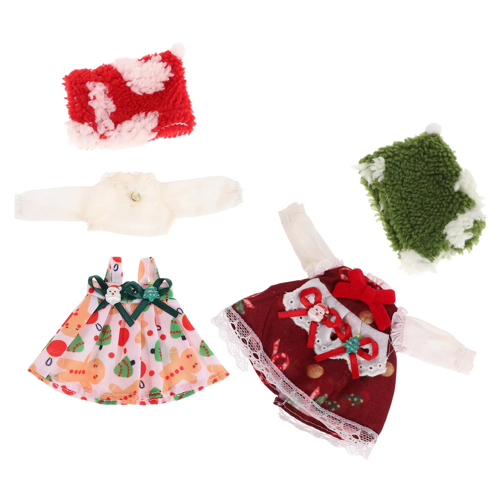Juego de 2 trajes de armario de vacaciones Bjd, ropa de punto de Papá Noel rojo y verde, disfraz en miniatura, accesorios de vestir, ropa Bjd