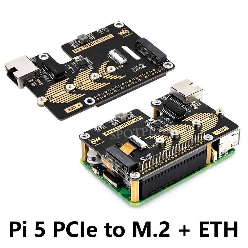 Raspberry Pi 5 PCIe to M.2 NVME SSD And Gigabit Ethernet RJ45 HAT RTL8111H M_KEY For 2280/2230/2242/2260