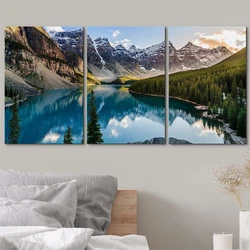 Triptych Diamond Painting Landscape View of Moraine Lake and Mountain Range al tramonto in montagne rocciose canadesi 5d Home Decor