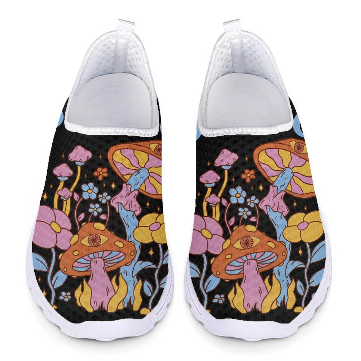 INSTANTARTS Cartoon Fluorescent Mushroom Women's Fashion Casual Flats Lace-up Running Shoes Breathable Sneakers Zapato De Mujer