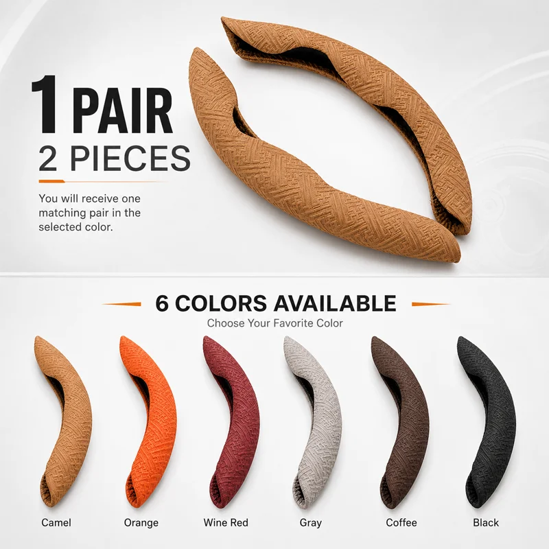 1Pair Nappa Leather Car Steering Wheel Cover Nano Embossed Clip-On Universal Non-Slip Protector Automotive Interior Accessories