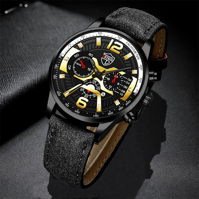 

Fashion Mens Sports Watches Luxury Business Leather Band Wrist Watch Calendar Date Quartz Watch Luminous Clock relogio masculino