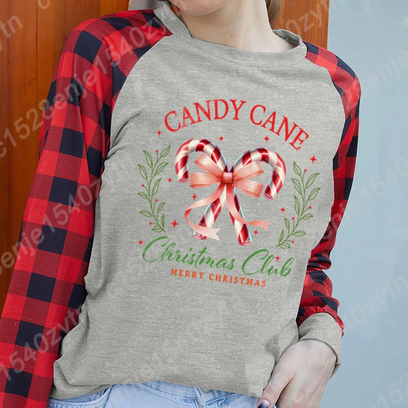 Frauen Herbst Und Winter Tops Candy Cane Weihnachten Club Frohe Weihnachten Lange Ärmel T Shirts Damen Oansatz Pullover Sweatshirts