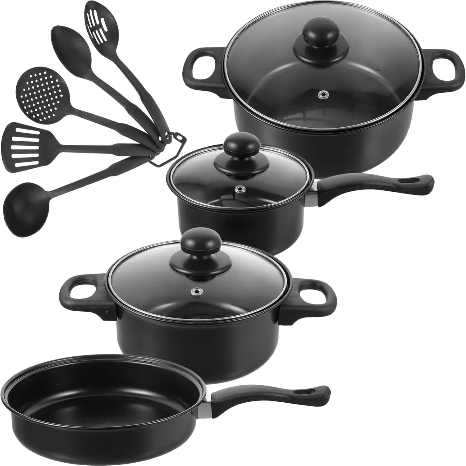 

7 Pcs Cast Iron Pots And Pans Set Skillet Fry Pans Cooking Pots Nonstick Cookware with Utensils For Christmas Kitchen Induction