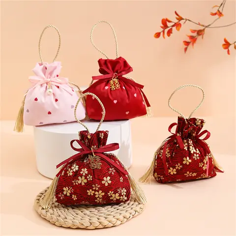 100pcs 두꺼운 비닐 봉투 쇼핑 비즈니스 포장 가방 폴리 토트 백 선물 토트 파우치 의류 매장 핸드백 14 진주 스트링 캔디 드로스트링 파우치 보관 가방, 프린트 웨딩 파티 쥬얼리 쿠키 선물 가방