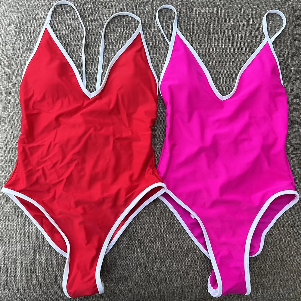 2026 New Sexy Splicing High Leg Cut Women Swimwear One Piece Swimsuit Female Monokini Padded Bather Bathing Suit Swim Suits
