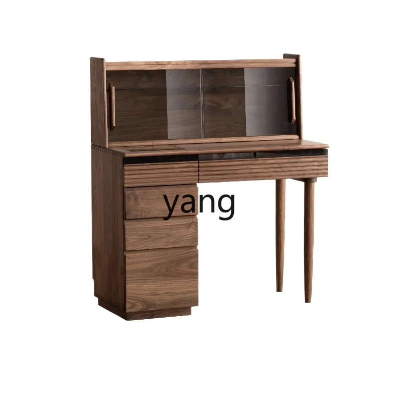 

LH black walnut dresser bedroom simple glass door cosmetic cabinet solid wood wide countertop cosmetic table