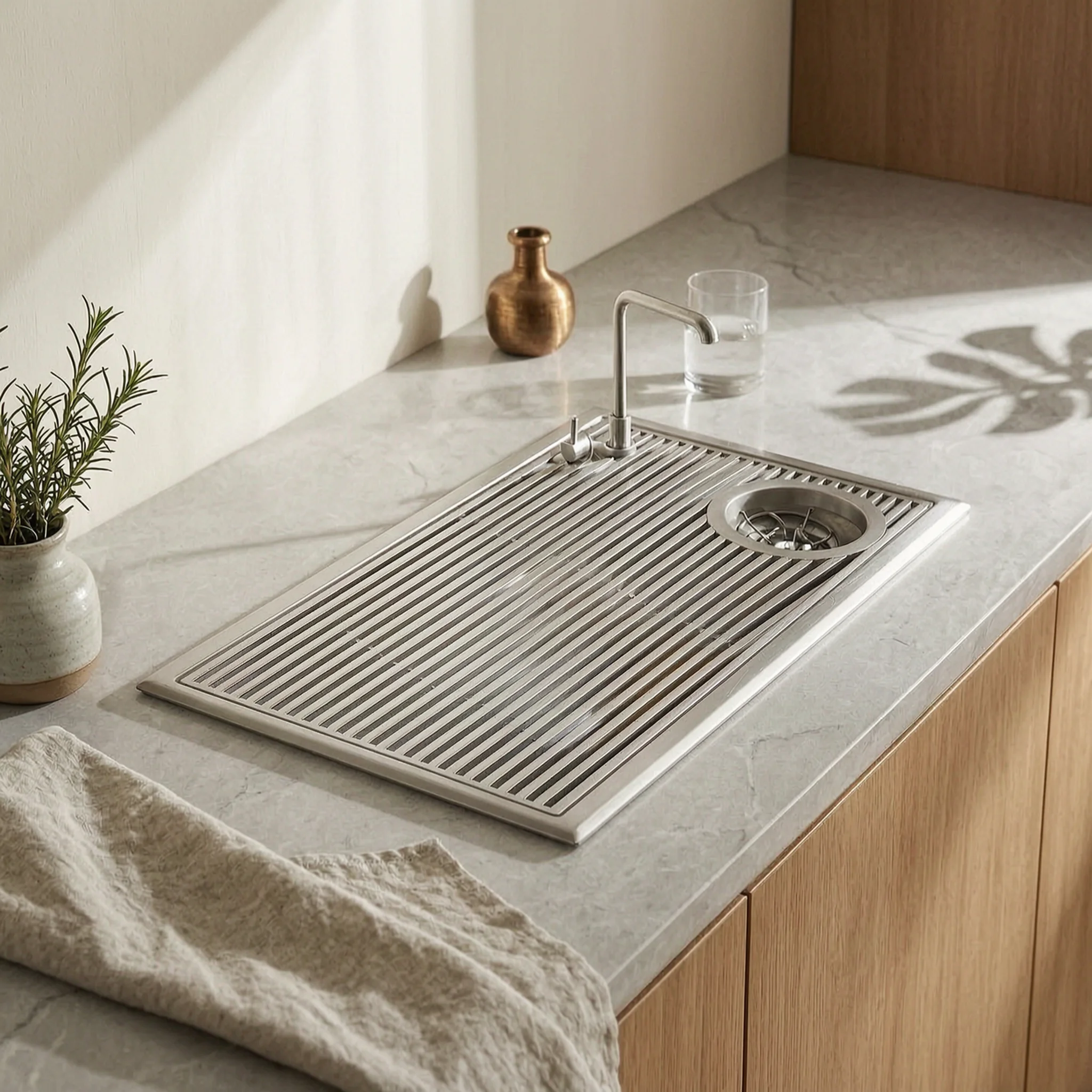 

Professional Brushed Brewing Tray with Faucet Opening Recessed Tea Washing Tray for Busy Tea Rooms
