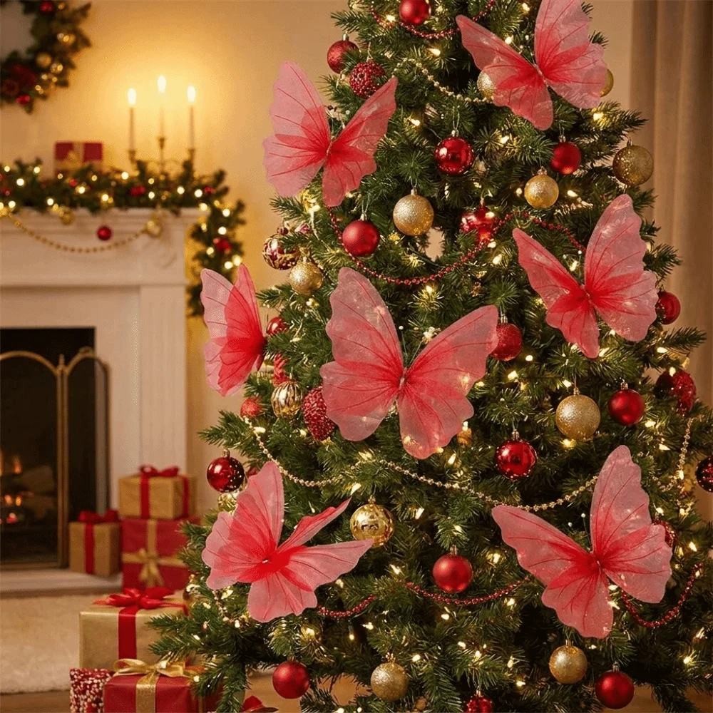 3D Texture Christmas Tree Butterfly Decoration Large Simulated Artificial Butterfly Pendant Realistic Artificial 3D Butterfly