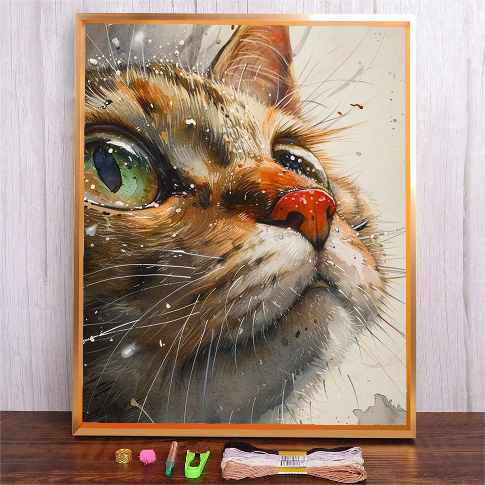 Cute Cat Needle Cross Stitch Starter Kits Color Cotton Thread Embroidery Kit Easy Embroidery Needlework Home Decor Cartoon Craft