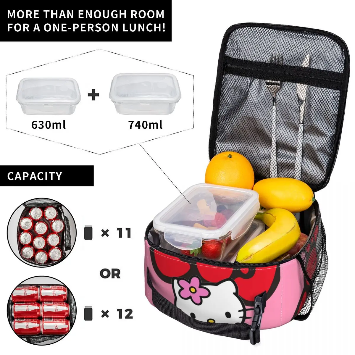 Custom Hello Kitty Cartoon Resuable Lunch box multifunzione Kitty White Sanrio Thermal Cooler Food Insulated Lunch Bag Student