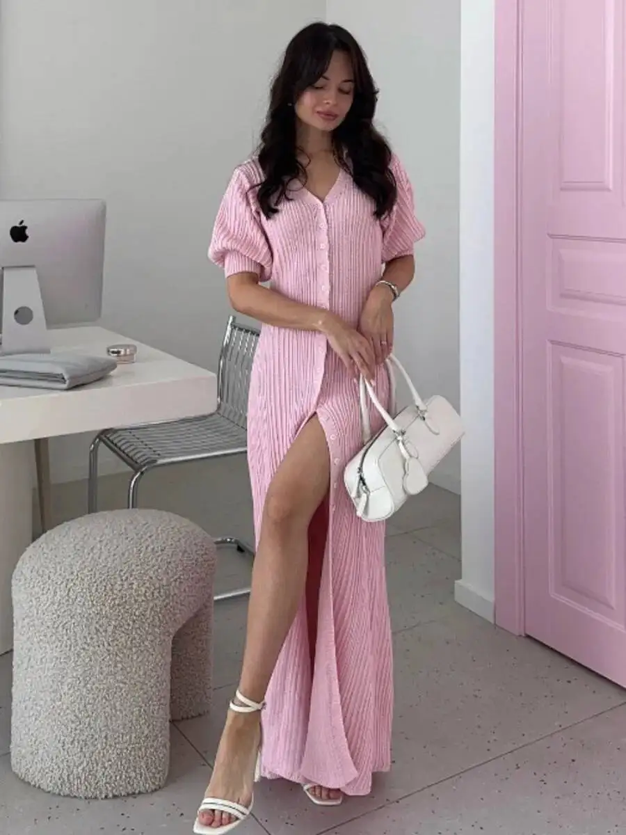 سترة طويلة فستان منسوج المرأة الصيف موضة قصيرة الأكمام المرقعة عالية الخصر فستان ماكسي الشارع فستان Y2K غير رسمي 5UHD