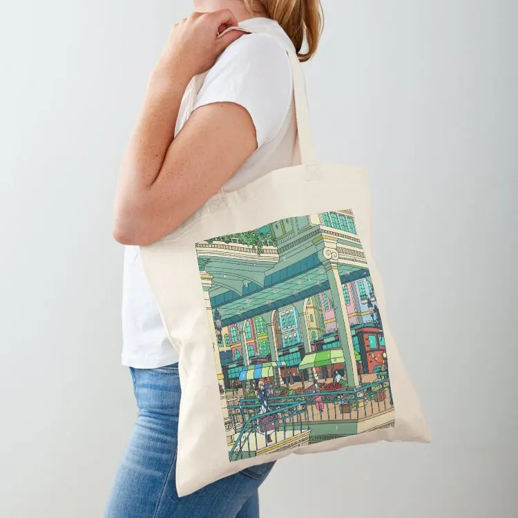 

Train station market Tote Bag sac pour femme shopping bags foldable Shopper canvas tote