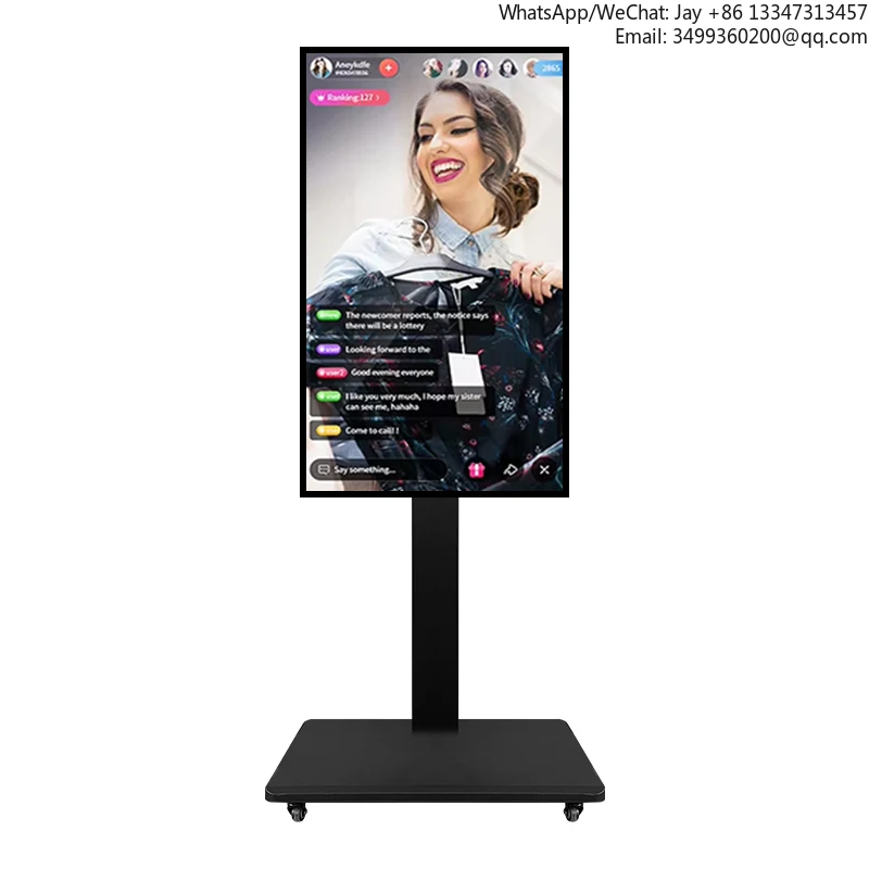 

43-дюймовое универсальное оборудование для прямой трансляции, управление мобильным/компьютером, движущийся сенсорный экран, цифровой плакат для киоска в помещении