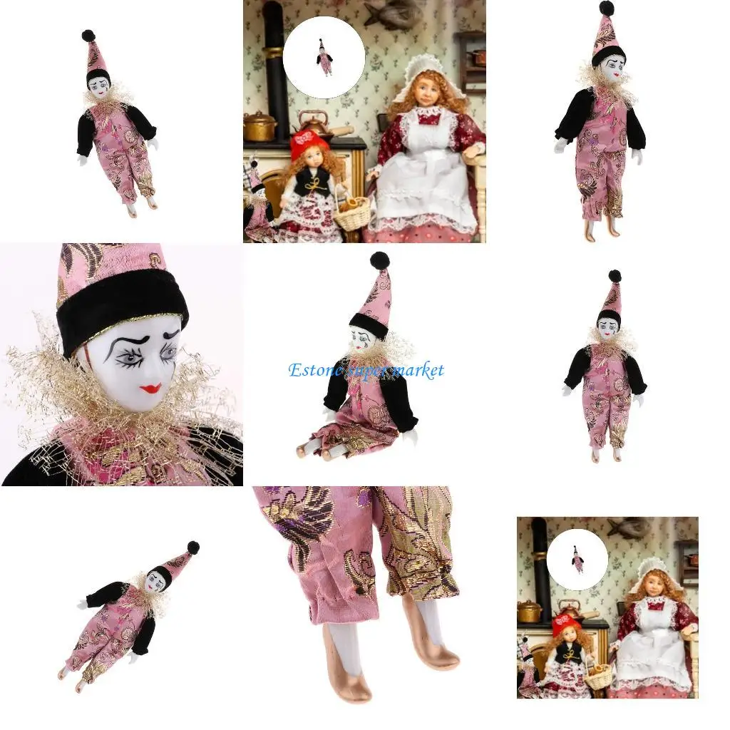 

090B 22cm Clown Doll Figurine Ceramic Doll Tabletop Decoration for Halloween Party