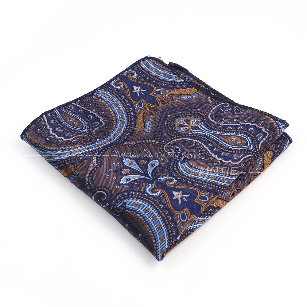 Lenços Paisley graciosamente para jantar, lenços quadrados de bolso casual, azul e marrom, acessórios para camisa diária, venda quente