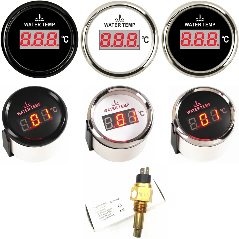 52mm Digital Water Temp Gauges 40-120Degree Devices 287.4-22.4ohm Signal M14x1.5 M16x1.5 NPT3/8 Water Temp Sensors for Car Ships