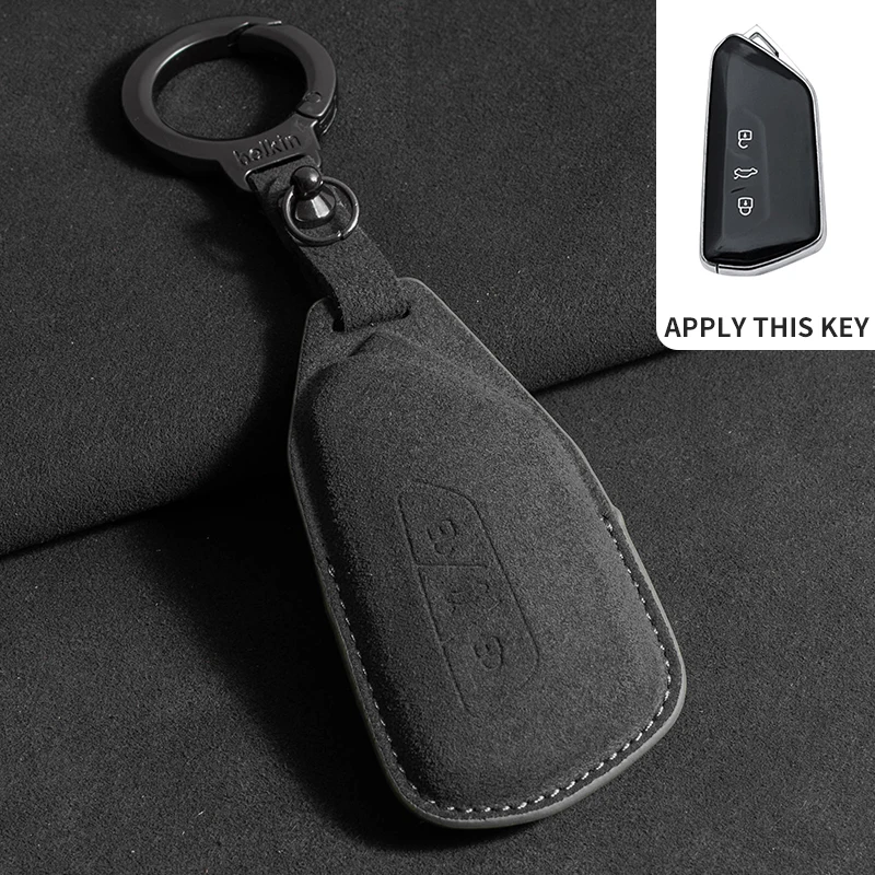 

Fur Suede Leather Car Key Case Fob Cover Holder Shell For VW Volkswagen Passat B8 Magotan For Skoda Kodiaq Superb A7 Accessories