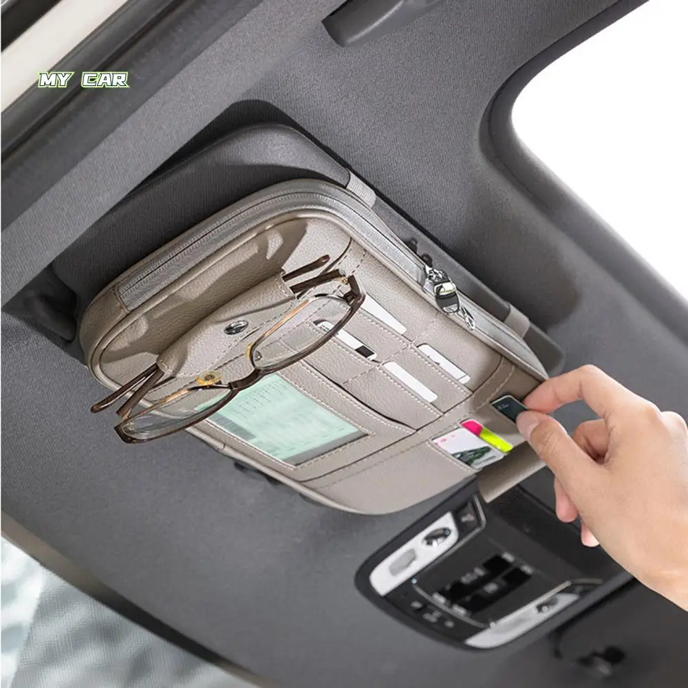 

Multi-Pocket Car Sun Visor Organizer Multi-function PU Leather Card Storage Clip Bag Durable Universal Car Glasses Holder