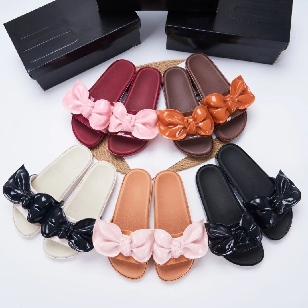 

Top Quality Women Flat Bowknot Jelly Shoes Brazil Meli Brand Ladies Jelly Slippers Girl Fashion Beach Flip-flop With Logo SM151