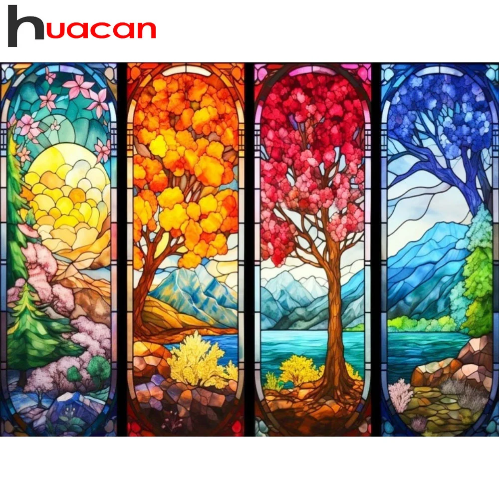 Huacan Vier Jahreszeiten 5D DIY Diamant Malerei Stickerei Baum Blume Landschaft Mosaik Strass Hobby Home Decor Geschenk