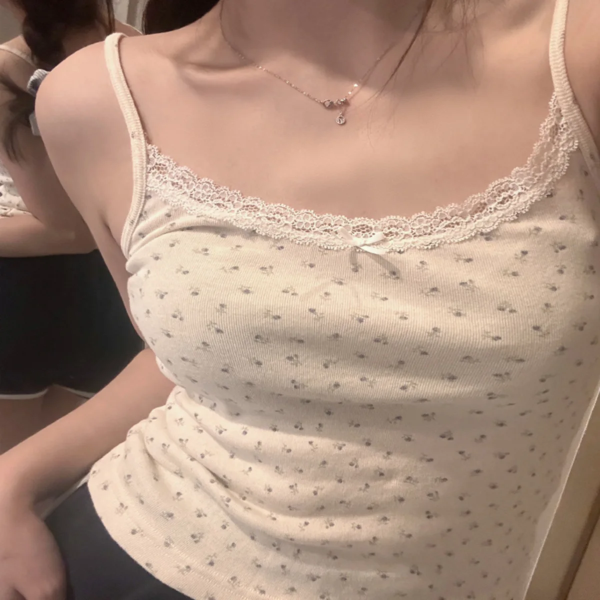 Cotton Slim Tank Tops Woman Summer Bow Lace Trim Sleeveless Slim Camisole Preppy Style Sweet Cute Crop Top Y2k New