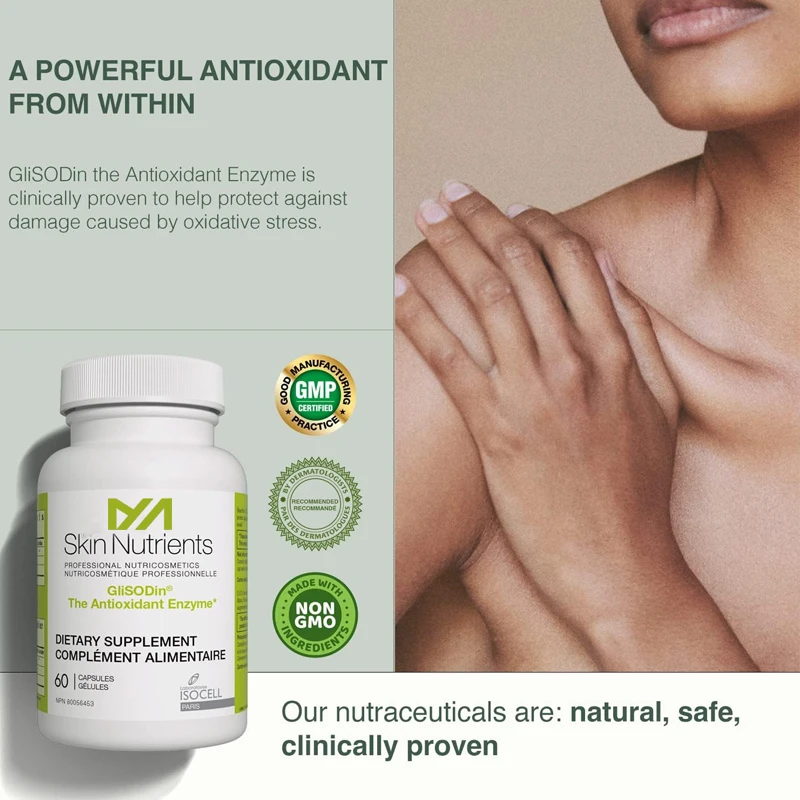 Skin nutrient antioxidant enzymes prevent free radical damage - reduce oxidative stress -60 capsules -1 month dosage