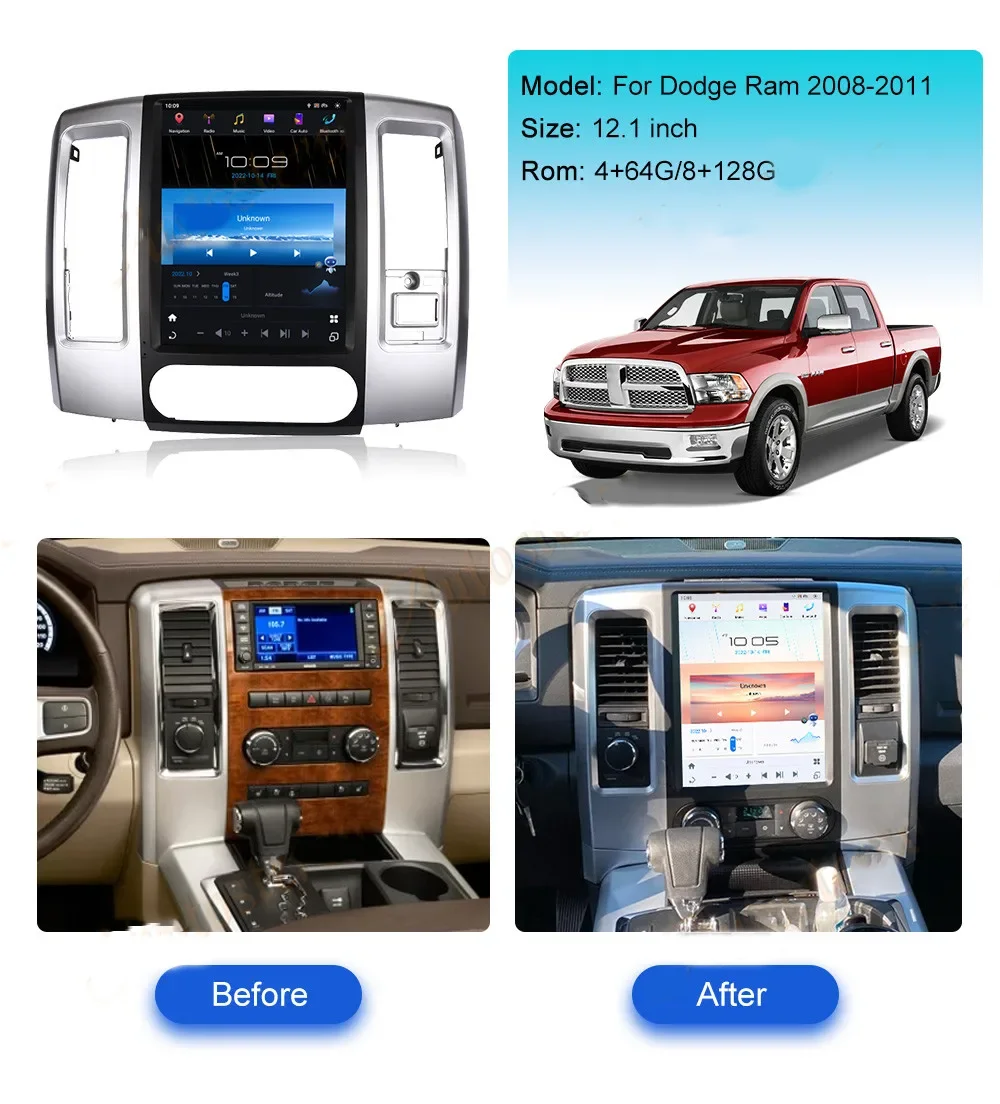 شاشة LCD 12.1 بوصة 8 + 128G لسيارة دودج رام 1500 2500 2008-2018 CarPlay أندرويد 13 نظام تحديد المواقع نافي وحدة رأس ستيريو أوتوماتيكية وحدة الوسائط المتعددة #2