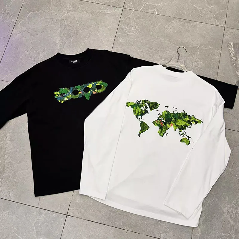 

Goodbrand T-shirts Classic Green Plant Map Embroidery Long Sleeve Men Women Couple GOODBRAND Top Tee