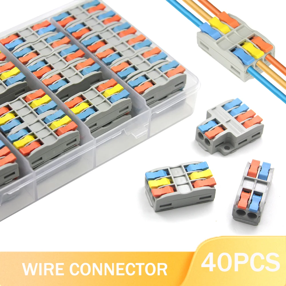 40pcs Wire Connectors 2/3/6/8 Port Electrical Push In Lighting Terminal Block Connector for Lighting & Electrical Applications