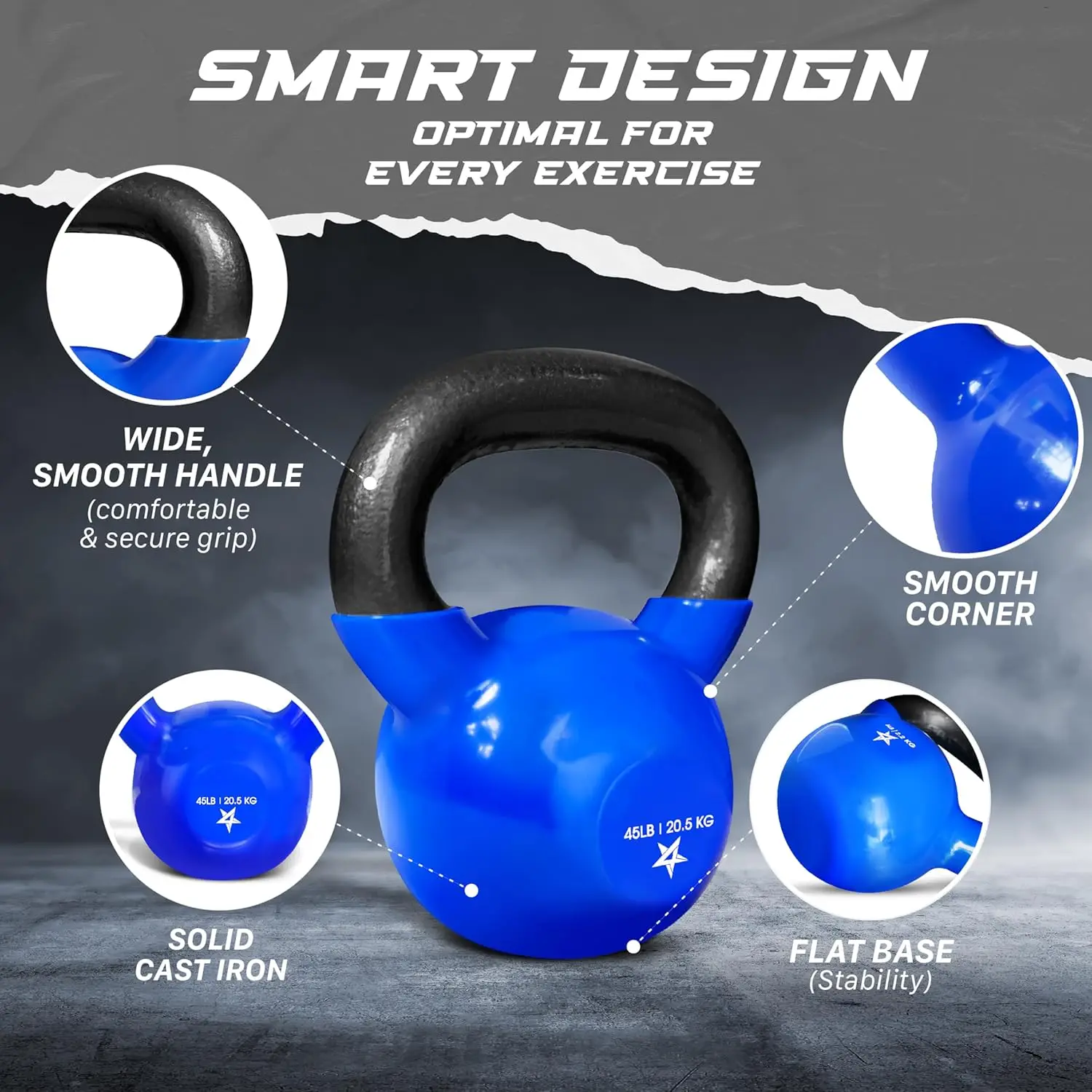 Yes4AllKettlebells حديد زهر مطلي بالفينيل لتمارين أوزان الدمبل، وصالة الألعاب الرياضية، واللياقة البدنية، ومعدات تمارين الجسم بالكامل، والضغط