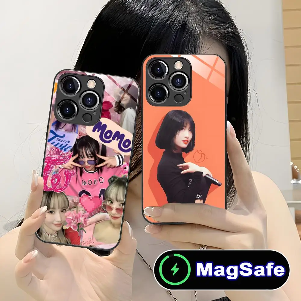 

KPOP Hirai Momo Phone Case for iPhone 16 15 14 13 12 11 Pro Max Plus Mini MagSafe Glass Colour Printing Luxury Smartphone