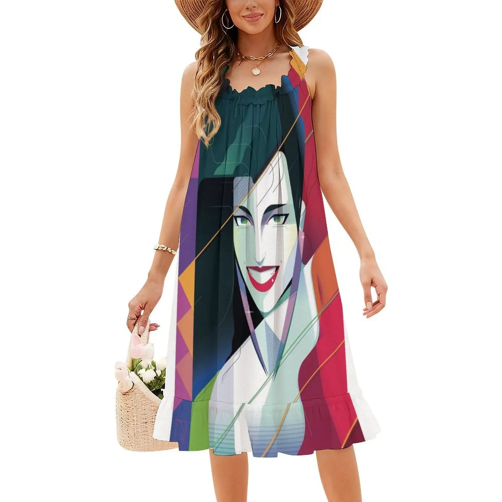 فستان هيب هوب نسائي من River ملابس الشارع مطبوع عليه رسومات جرافيكية للحفلات والنوادي فستان بتصميم هندسي وورق جدران للموسيقى