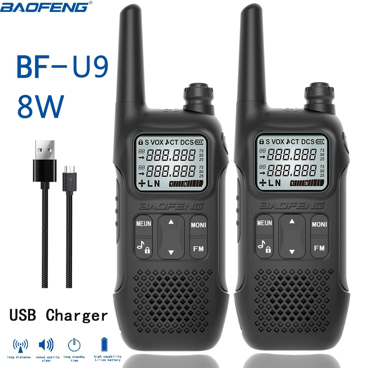 

Baofeng Walkie Talkie BF-U9 VOX NOAA Weather TYPE-C charge LED Flashlight Hands free operation Two Way Radio