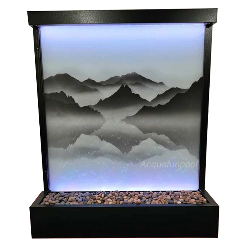 Water wall indoor screen waterfall lit fountain room divider led glass waterfall