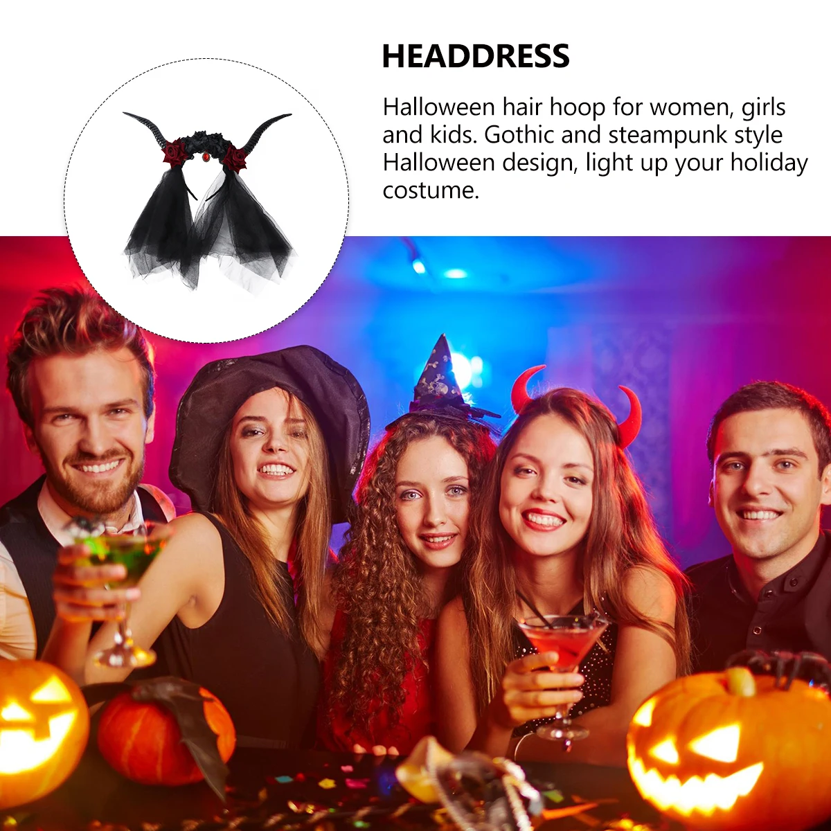 

Retro Antelope Horn Hairb Plastic Resin Fabric Halloween Headwear Gothic Costume Accessory Women Girls Kids Hairstyling Tool